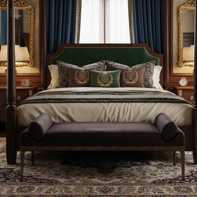 EKAR "Cosmo" Upholstered Bench - Contemporary Metal Base Bedroom Furniture