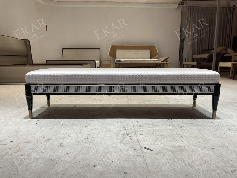 EKAR Astoria Art Deco Upholstered End of Bed Bench with Gold Accents