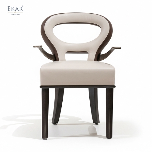EKAR FURNITURE Modern Solid Wood &amp; Leather O-Back Dining Chair