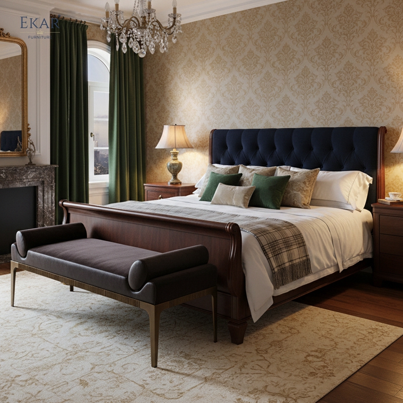 EKAR "Cosmo" Upholstered Bench - Contemporary Metal Base Bedroom Furniture