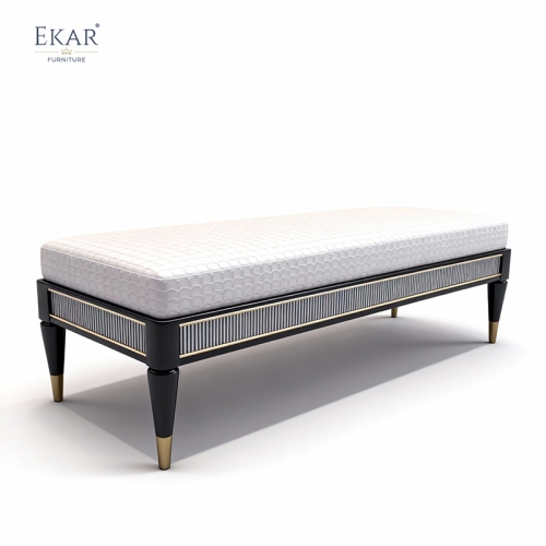 EKAR Astoria Art Deco Upholstered End of Bed Bench with Gold Accents