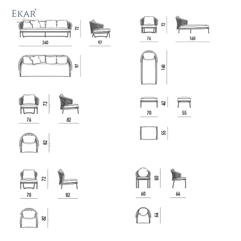 Modern Lounge Ourdoor Sofas with Metal Legs Luxury Outdoor Furniture
