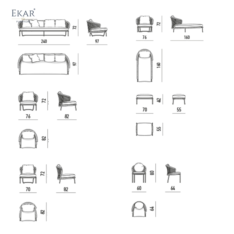 Modern Lounge Ourdoor Sofas with Metal Legs Luxury Outdoor Furniture