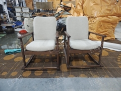 EKAR Solstice Solid Teak Outdoor Rocking Chair with Weather-Resistant Cream Cushions