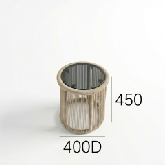 EKAR Laguna Woven Rope Drum Side Table with Smoked Glass Top