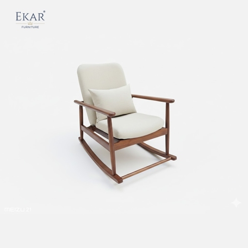 EKAR Solstice Solid Teak Outdoor Rocking Chair with Weather-Resistant Cream Cushions