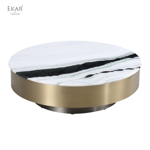 EKAR "Aura Bloom" Modern Round Marble Coffee Table | Luxury Low Profile Living Room Centerpiece