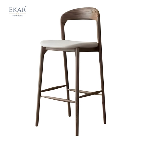EKAR Soren Sculptural Solid Walnut Bar Stool with Cream Upholstered Seat