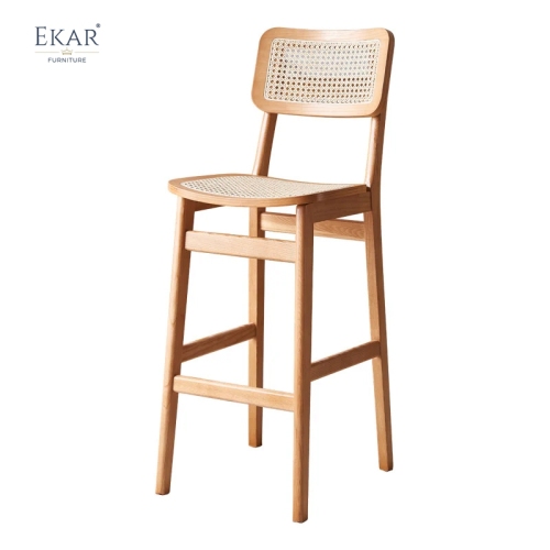 EKAR Nord Scandinavian Natural Cane Bar Stool with Solid Ash Wood Frame
