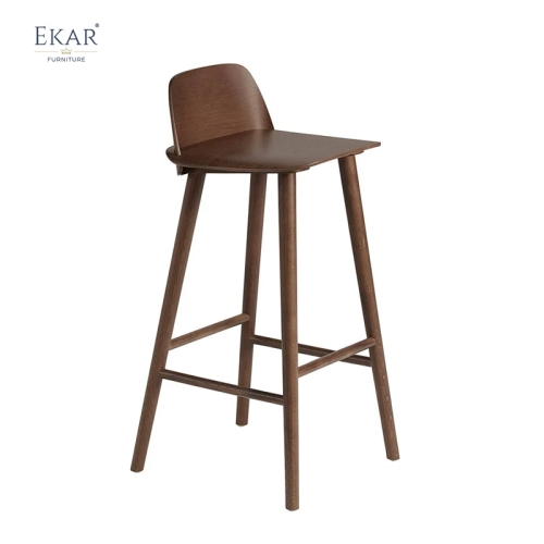 EKAR Jasper Minimalist Solid Wood Bar Stool with Contoured Seat and Low Backrest