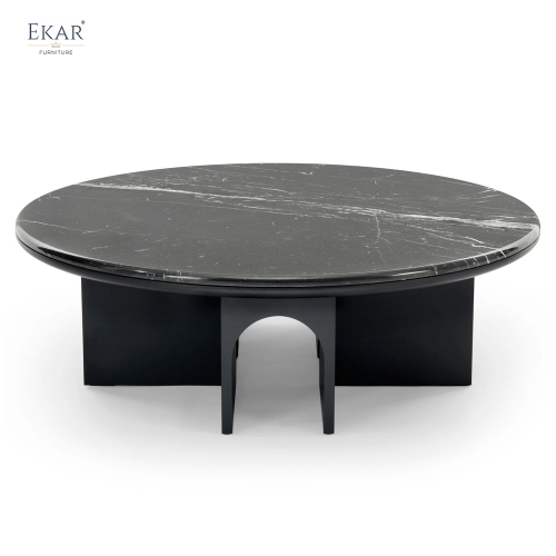 EKAR "Arco Lux" Modern Round Marble Coffee &amp; Side Table Set | Luxury Arch Base Living Room Furniture