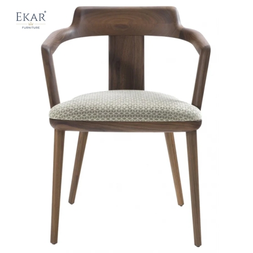 EKAR Aris Sculptural Solid Walnut Dining Armchair with Geometric Patterned Seat
