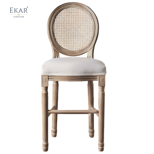EKAR Provence French Country Cane Back Bar Stool with Distressed Wood Finish
