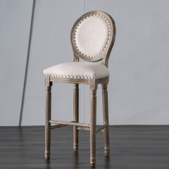 EKAR Provence French Country Cane Back Bar Stool with Distressed Wood Finish