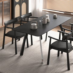EKAR Raven Sculptural Black Wood Dining Armchair with Deep Burgundy Seat