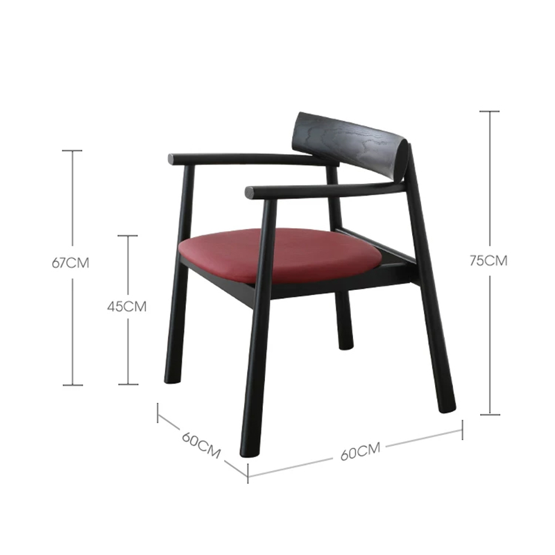 EKAR Raven Sculptural Black Wood Dining Armchair with Deep Burgundy Seat