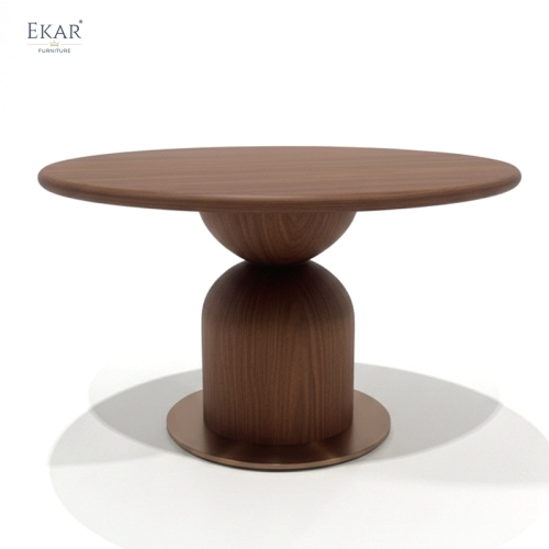 Solis Sculptural Solid Wood Coffee Table – Designer Modern Living Room Table with Metallic Base