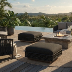 Bastion Woven Outdoor Ottoman Stool – Luxury Weather-Resistant Patio Seating
