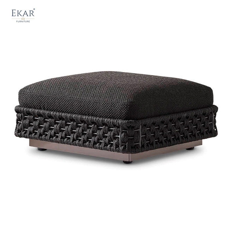 Bastion Woven Outdoor Ottoman Stool – Luxury Weather-Resistant Patio Seating