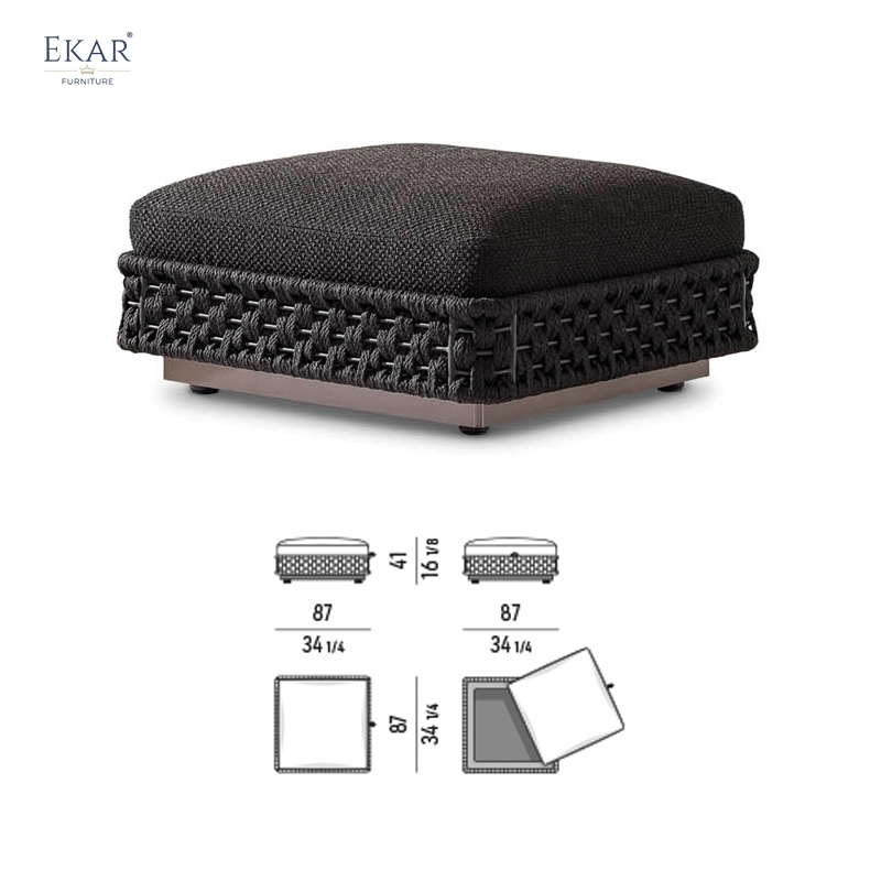 Bastion Woven Outdoor Ottoman Stool – Luxury Weather-Resistant Patio Seating
