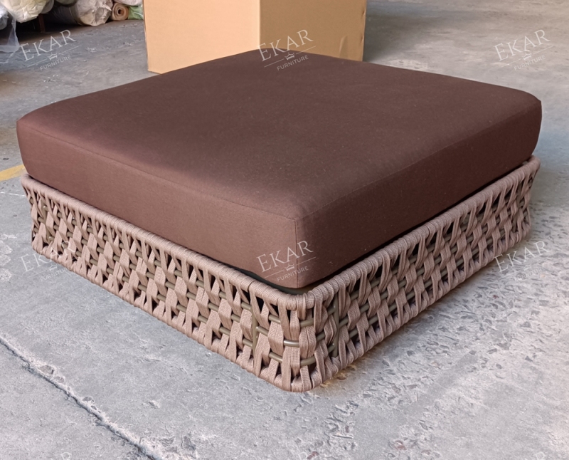Bastion Woven Outdoor Ottoman Stool – Luxury Weather-Resistant Patio Seating
