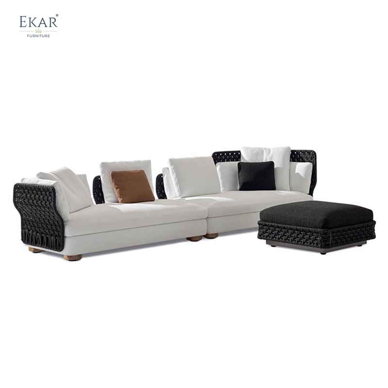 Bastion Woven Outdoor Ottoman Stool – Luxury Weather-Resistant Patio Seating