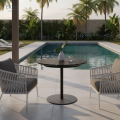Vesper Minimalist Stone Top Outdoor Side Table – Luxury Modern Exterior Furniture
