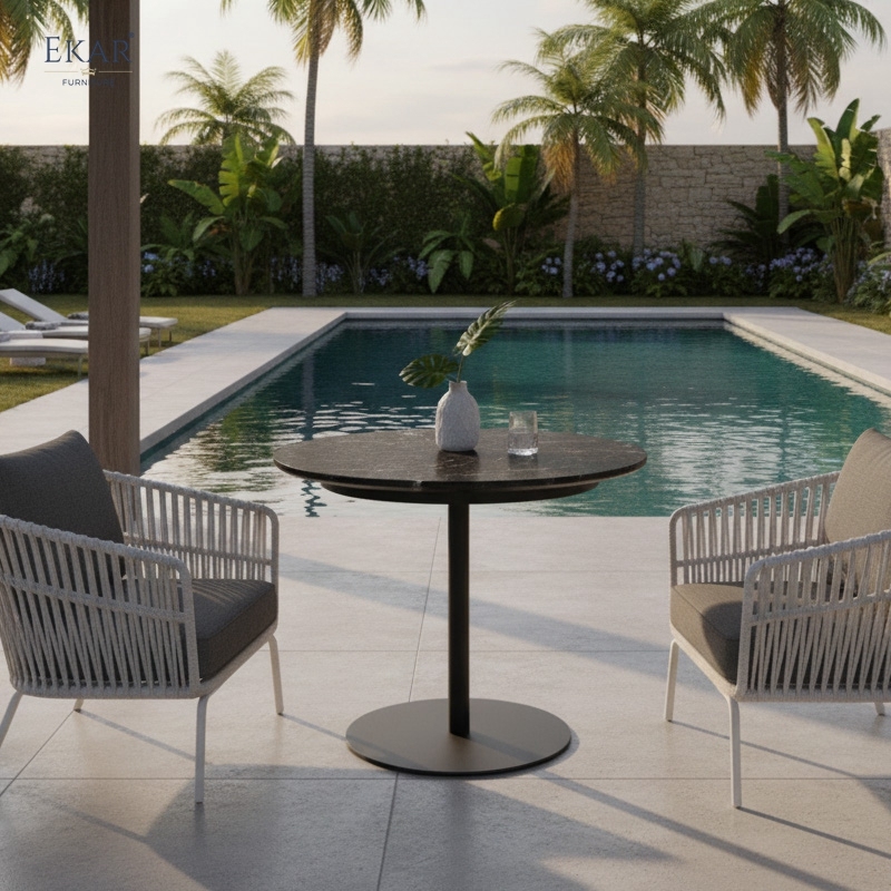 Vesper Minimalist Stone Top Outdoor Side Table – Luxury Modern Exterior Furniture