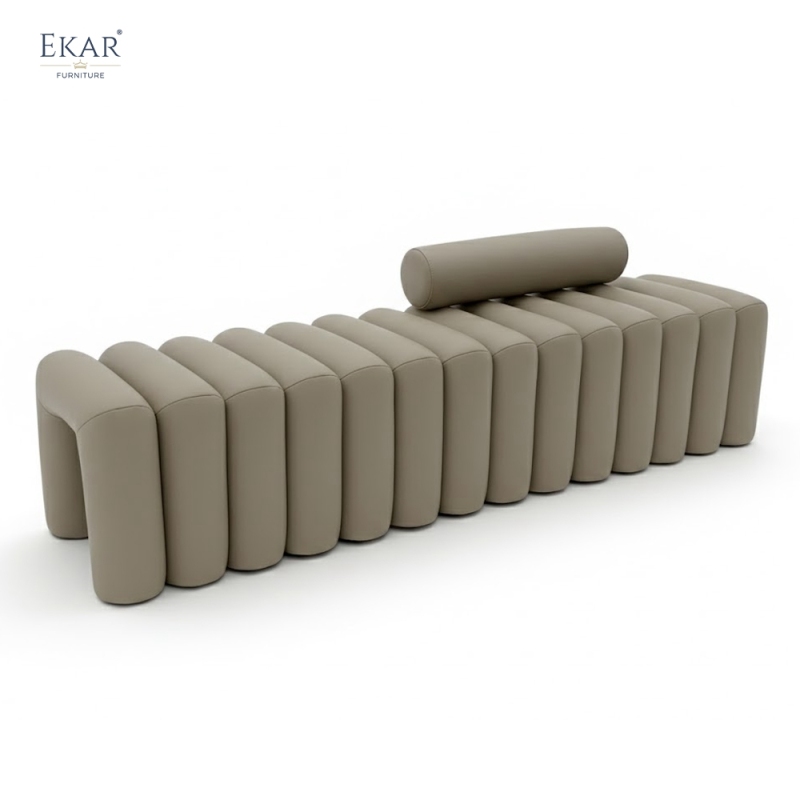 Modern Luxury Bed End Bench | Fluted Upholstered Bedroom Seating | EKAR FURNITURE