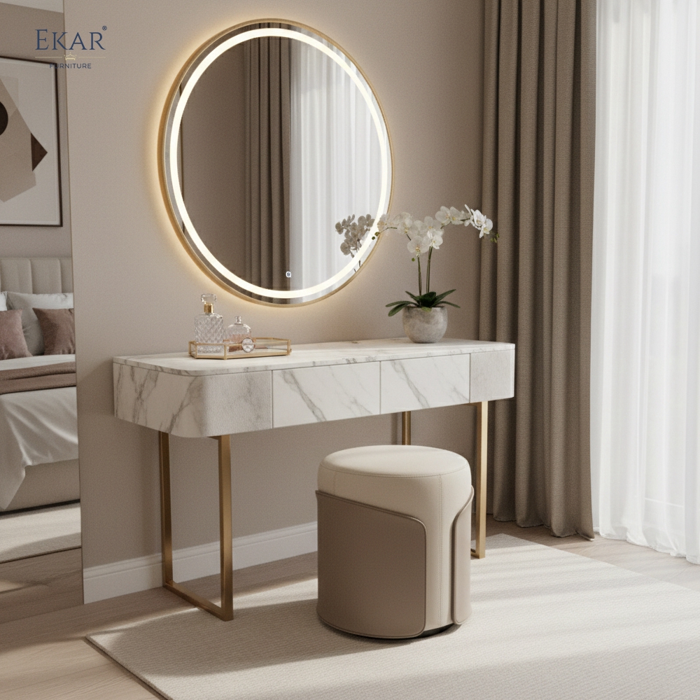 Modern Luxury Vanity Stool | Designer Dressing Ottoman | EKAR FURNITURE