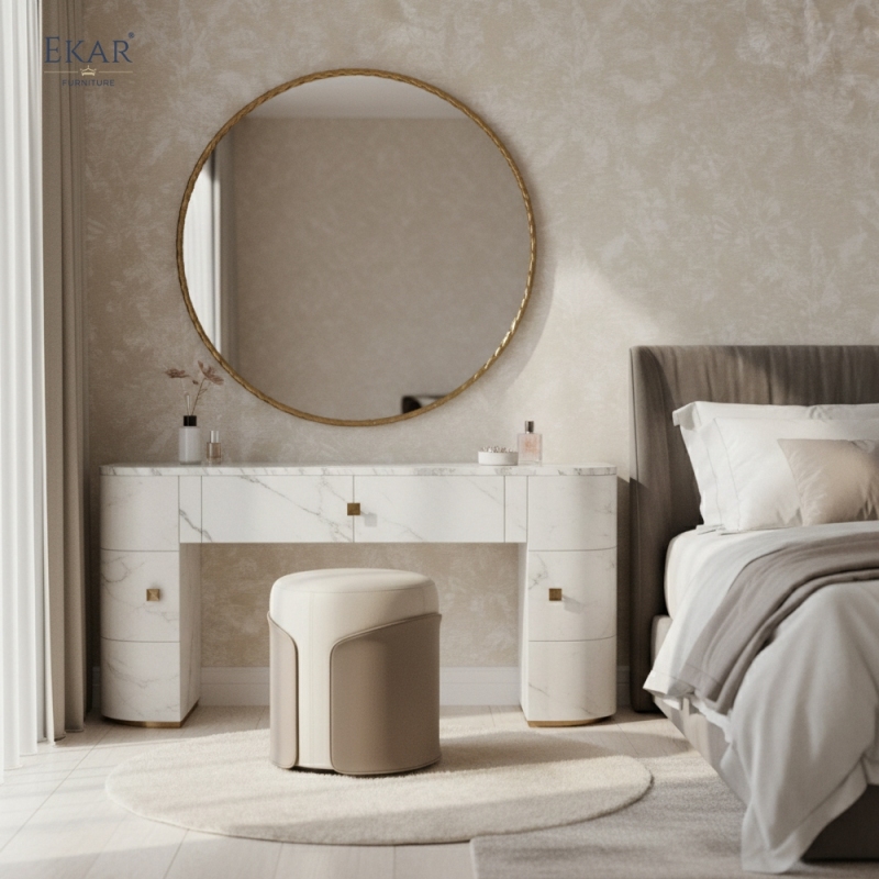Modern Luxury Vanity Stool | Designer Dressing Ottoman | EKAR FURNITURE