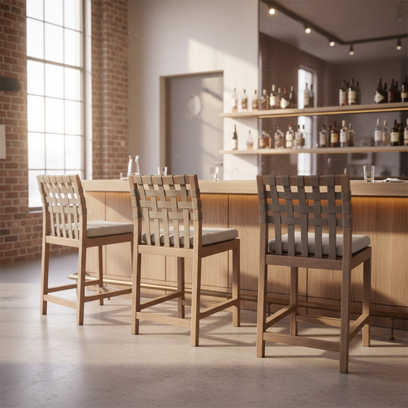 EKAR Horizon Modern Bar Stool | Luxury Woven Strap Counter Stool | EKAR FURNITURE Custom Seating
