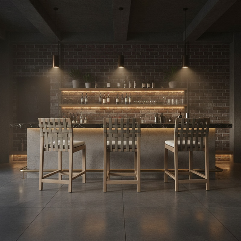 EKAR Horizon Modern Bar Stool | Luxury Woven Strap Counter Stool | EKAR FURNITURE Custom Seating