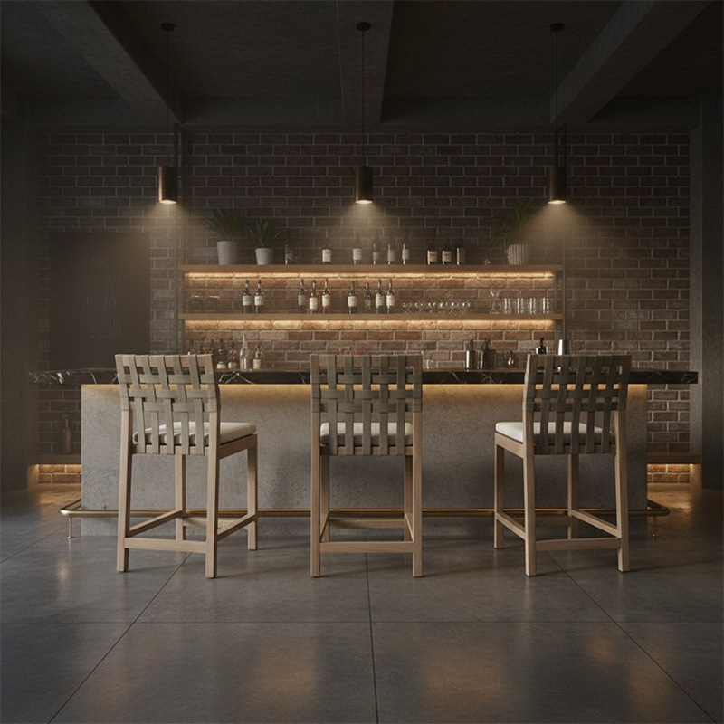 EKAR Horizon Modern Bar Stool | Luxury Woven Strap Counter Stool | EKAR FURNITURE Custom Seating