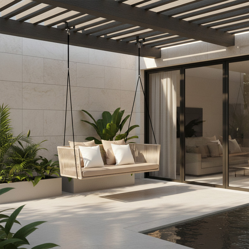 EKAR Horizon Floating Pavilion | Luxury Woven Outdoor Hanging Daybed | Custom Patio Furniture