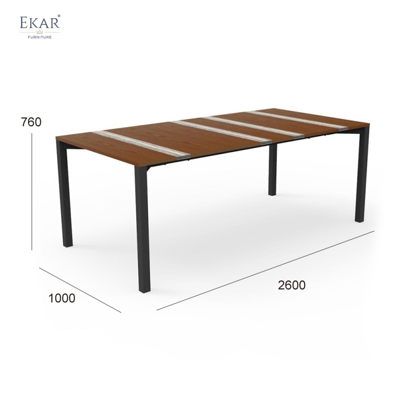 STRATA Outdoor Dining Table | Teak Wood & Stone Inlay Metal Frame Patio Table | EKAR FURNITURE
