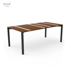 STRATA Outdoor Dining Table | Teak Wood & Stone Inlay Metal Frame Patio Table | EKAR FURNITURE