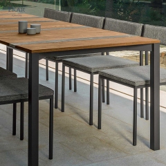 STRATA Outdoor Dining Table | Teak Wood & Stone Inlay Metal Frame Patio Table | EKAR FURNITURE