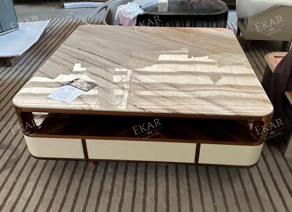 Contemporary marble square living room coffee table