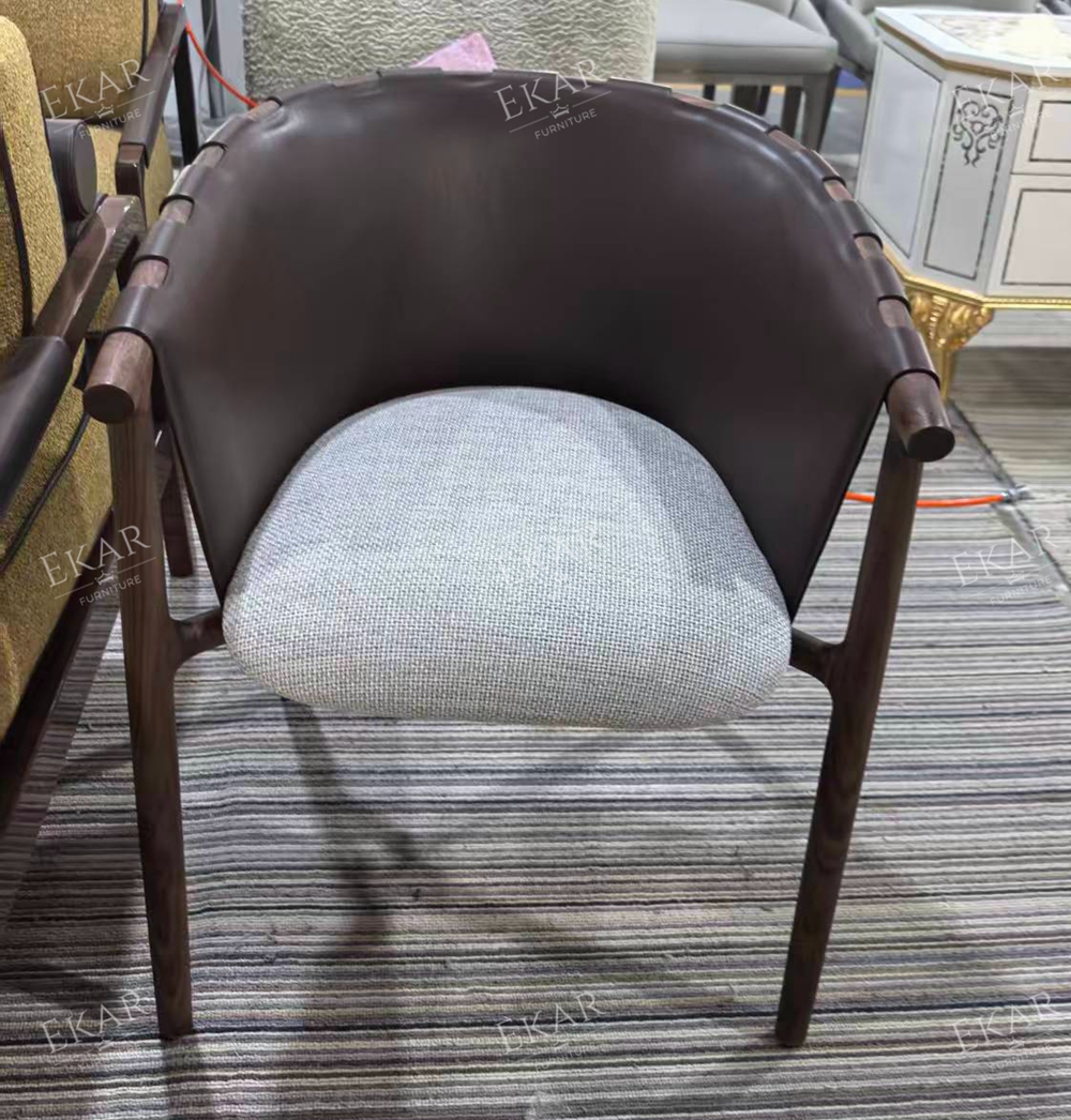 Modern Leather Armchair – Sleek Dining Chair with Elegant Metal Base