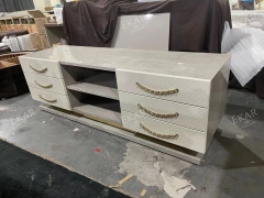 Contemporary Leather Long Veneer Table Top High Gloss Tv Stand