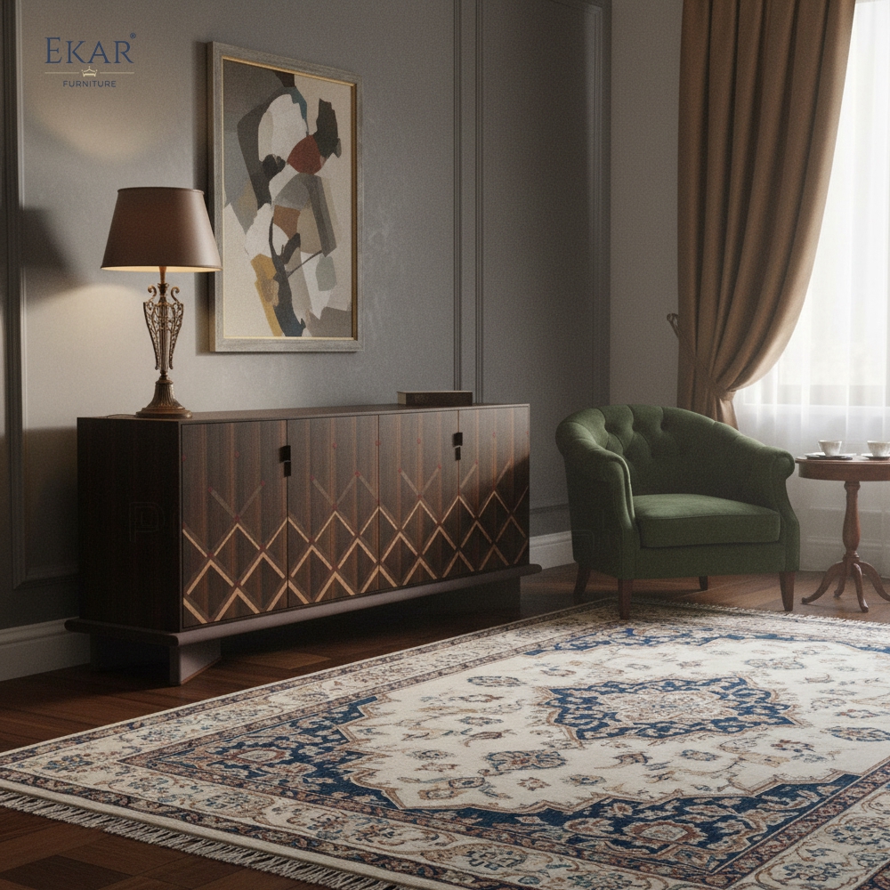 EKAR Lattice Solid Wood Sideboard Cabinet | Modern Art Deco Bedroom & Living Room Storage Cabinet