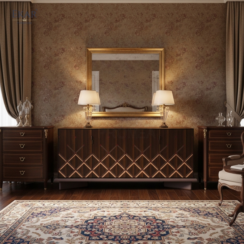 EKAR Lattice Solid Wood Sideboard Cabinet | Modern Art Deco Bedroom & Living Room Storage Cabinet