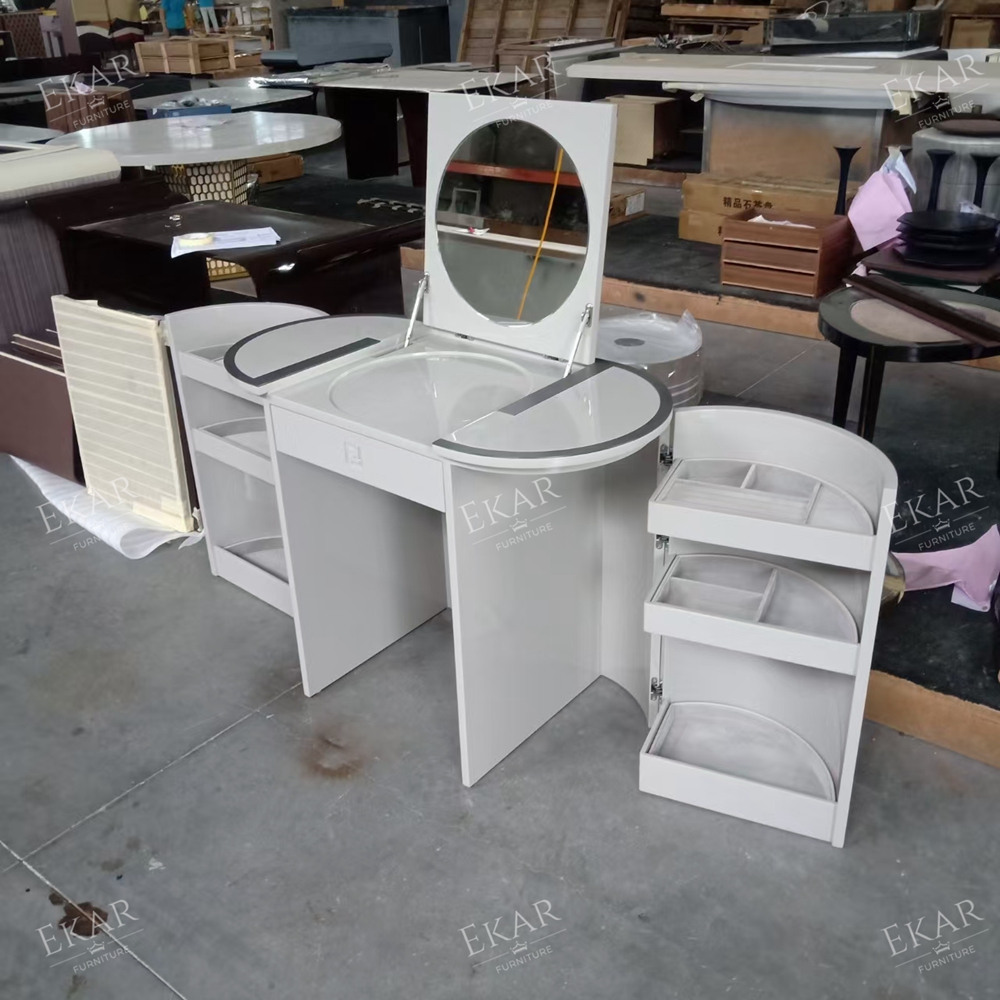 Modern Oval Dressing Table – Sleek Design with Ample Storage and Elegance