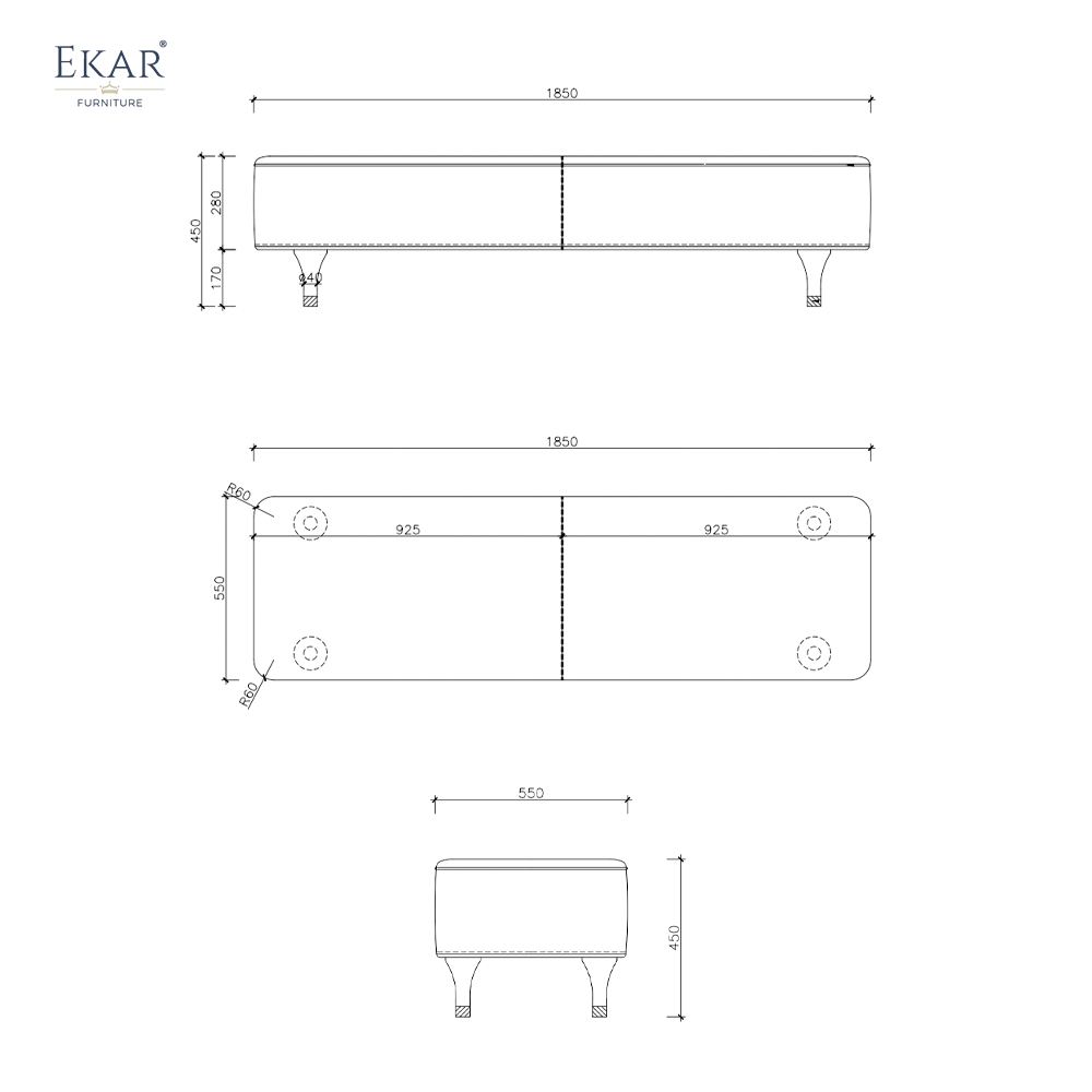 EKAR Horizon Bench | Modern Upholstered Bed End Bench