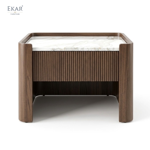 EKAR Fluted Panel Marble Top Nightstand | Modern Minimalist Bedroom Bedside Cabinet | EKAR FURNITURE