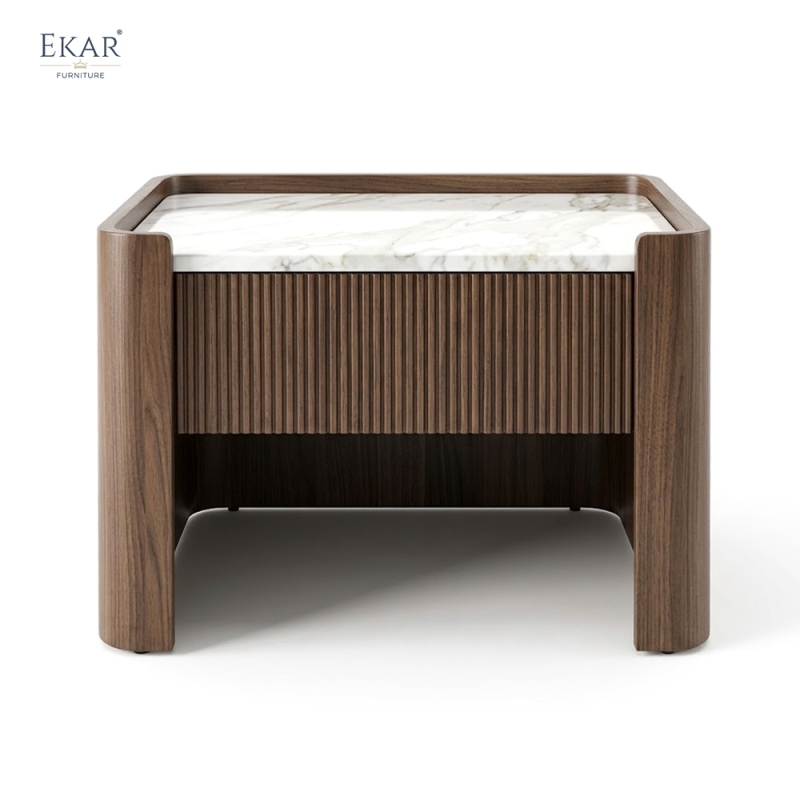EKAR Fluted Panel Marble Top Nightstand | Modern Minimalist Bedroom Bedside Cabinet | EKAR FURNITURE