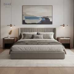 EKAR Fluted Panel Marble Top Nightstand | Modern Minimalist Bedroom Bedside Cabinet | EKAR FURNITURE