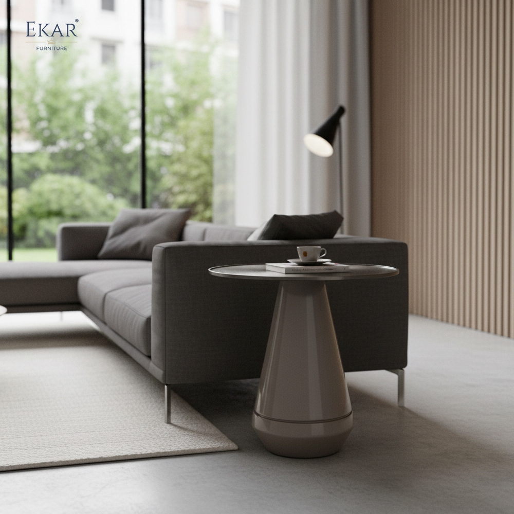 EKAR Modern Metal Pedestal Side Table | Minimalist Contemporary Accent Table for Living Room & Bedroom