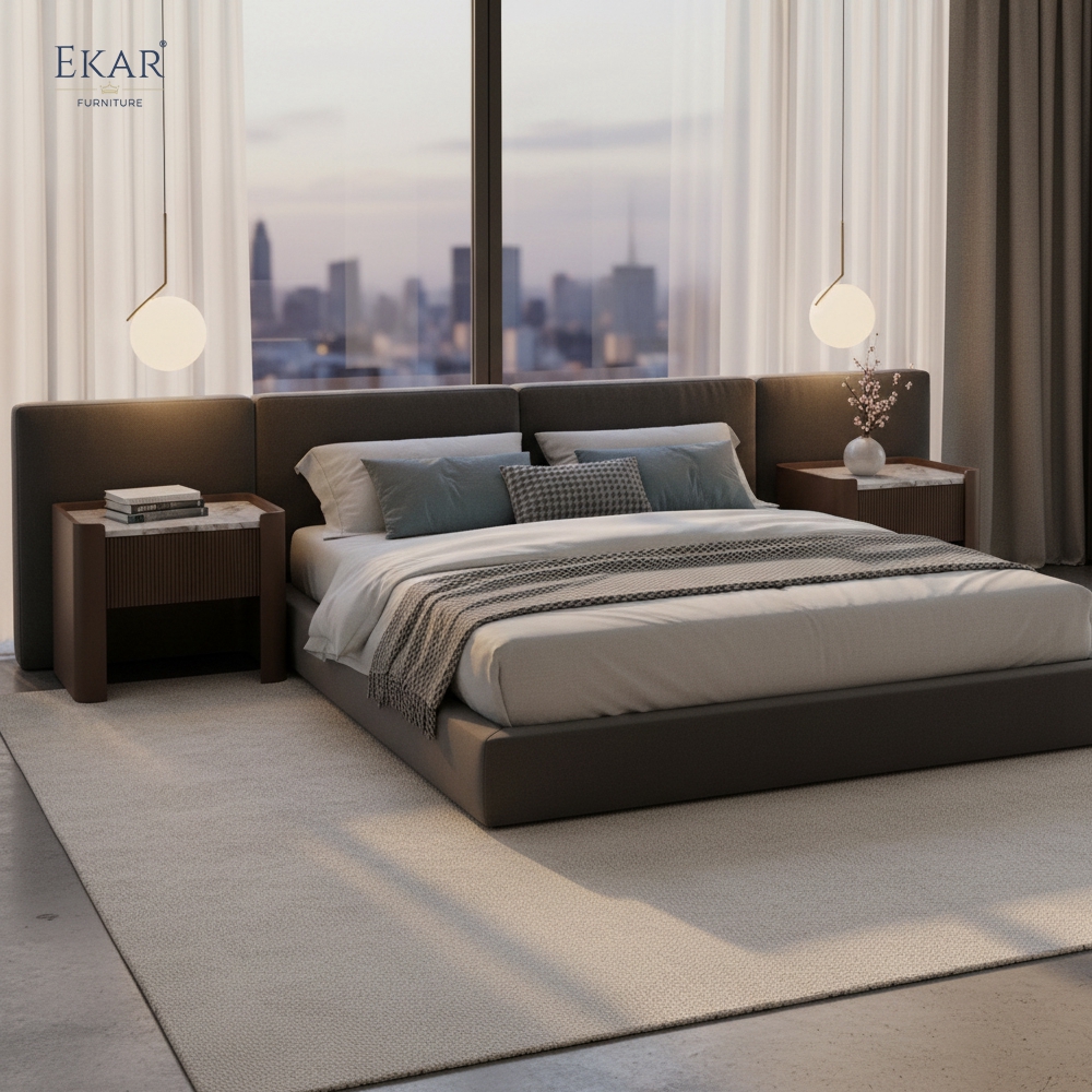EKAR Fluted Panel Marble Top Nightstand | Modern Minimalist Bedroom Bedside Cabinet | EKAR FURNITURE